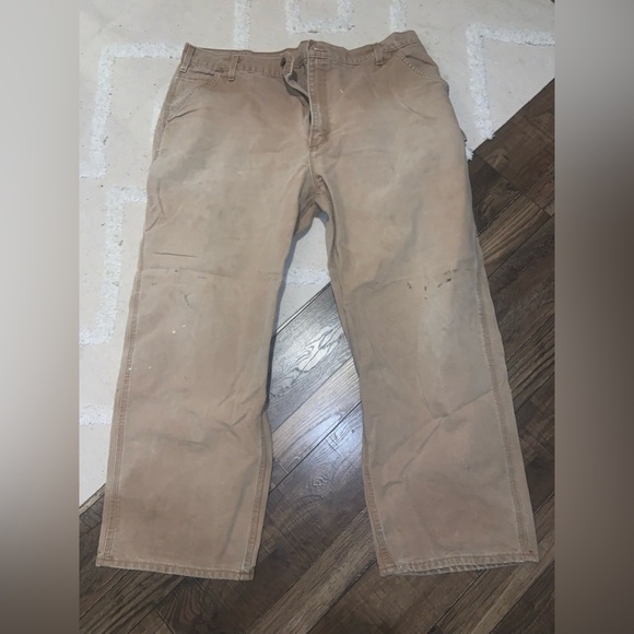 Mens carhartt classic tan distressed pants 42x 30 carpenter pants classic casual - Picture 1 of 8